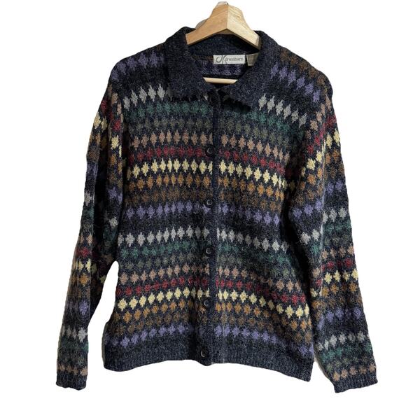 Dress Barn Large Vintage Multicolour Diamond Geometric Cardigan Grandma 90s - Picture 1 of 5